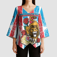 Personalized Luxembourg Kimono Sleeve Blouse Red Lion With Coat Of Arms - Wonder Print Shop
