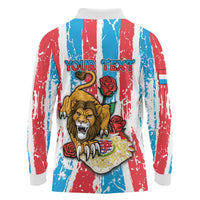 Personalized Luxembourg Long Sleeve Polo Shirt Red Lion With Coat Of Arms - Wonder Print Shop
