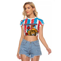 Personalized Luxembourg Raglan Cropped T Shirt Red Lion With Coat Of Arms - Wonder Print Shop