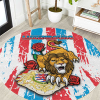 Luxembourg Round Carpet Red Lion With Coat Of Arms - Wonder Print Shop