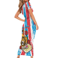 Personalized Luxembourg Short Sleeve Bodycon Dress Red Lion With Coat Of Arms - Wonder Print Shop