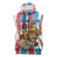 Personalized Luxembourg Sleeveless Hoodie Red Lion With Coat Of Arms - Wonder Print Shop