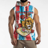 Personalized Luxembourg Sleeveless Hoodie Red Lion With Coat Of Arms - Wonder Print Shop