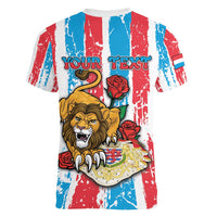 Personalized Luxembourg Women V-Neck T-Shirt Red Lion With Coat Of Arms - Wonder Print Shop