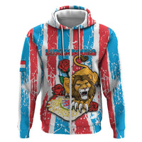 Personalized Luxembourg Zip Hoodie Red Lion With Coat Of Arms - Wonder Print Shop