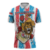Personalized Luxembourg Zipper Polo Shirt Red Lion With Coat Of Arms - Wonder Print Shop