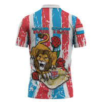 Personalized Luxembourg Zipper Polo Shirt Red Lion With Coat Of Arms - Wonder Print Shop