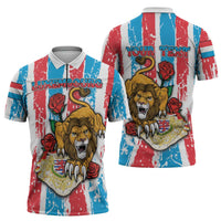 Personalized Luxembourg Zipper Polo Shirt Red Lion With Coat Of Arms - Wonder Print Shop