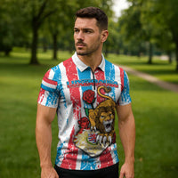 Personalized Luxembourg Zipper Polo Shirt Red Lion With Coat Of Arms - Wonder Print Shop
