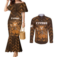 Personalized Cyprus Couples Matching Mermaid Dress and Long Sleeve Button Shirt The Cypriot Mouflon With Coat Of Arms - Wonder Print Shop