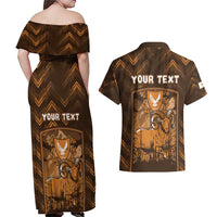 Personalized Cyprus Couples Matching Off Shoulder Maxi Dress and Hawaiian Shirt The Cypriot Mouflon With Coat Of Arms - Wonder Print Shop