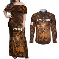 Personalized Cyprus Couples Matching Off Shoulder Maxi Dress and Long Sleeve Button Shirt The Cypriot Mouflon With Coat Of Arms - Wonder Print Shop