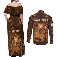 Personalized Cyprus Couples Matching Off Shoulder Maxi Dress and Long Sleeve Button Shirt The Cypriot Mouflon With Coat Of Arms - Wonder Print Shop