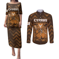 Personalized Cyprus Couples Matching Puletasi and Long Sleeve Button Shirt The Cypriot Mouflon With Coat Of Arms - Wonder Print Shop