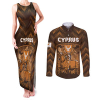 Personalized Cyprus Couples Matching Tank Maxi Dress and Long Sleeve Button Shirt The Cypriot Mouflon With Coat Of Arms - Wonder Print Shop