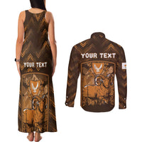 Personalized Cyprus Couples Matching Tank Maxi Dress and Long Sleeve Button Shirt The Cypriot Mouflon With Coat Of Arms - Wonder Print Shop
