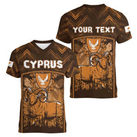 Personalized Cyprus Women V-Neck T-Shirt The Cypriot Mouflon With Coat Of Arms - Wonder Print Shop