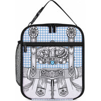 Oktoberfest Lederhosen Costume Lunch Bag Linocut Woodcut White Style