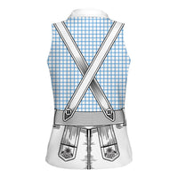Oktoberfest Lederhosen Costume Women Sleeveless Polo Shirt Linocut Woodcut White Style