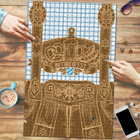 Oktoberfest Lederhosen Costume Puzzle Linocut Woodcut Brown Style