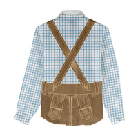 Oktoberfest Lederhosen Costume Women Casual Shirt Linocut Woodcut Brown Style