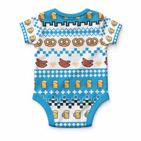 Oktoberfest Checklist Baby Onesie Pixel Beer Pretzel Sausage Bavarian Pattern