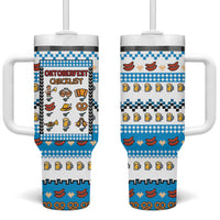 Oktoberfest Checklist Tumbler With Handle Pixel Beer Pretzel Sausage Bavarian Pattern