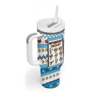 Oktoberfest Checklist Tumbler With Handle Pixel Beer Pretzel Sausage Bavarian Pattern