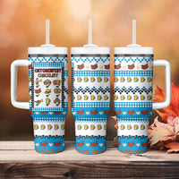 Oktoberfest Checklist Tumbler With Handle Pixel Beer Pretzel Sausage Bavarian Pattern