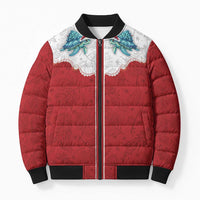 Western Yoke Bomber Puffer Jacket Turtle Going Home For Christmas - Wonder Print Shop