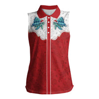 Western Yoke Women Sleeveless Polo Shirt Turtle Going Home For Christmas - Wonder Print Shop