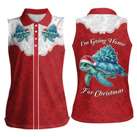 Western Yoke Women Sleeveless Polo Shirt Turtle Going Home For Christmas - Wonder Print Shop