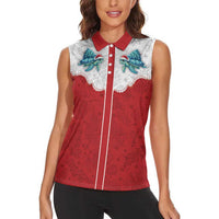Western Yoke Women Sleeveless Polo Shirt Turtle Going Home For Christmas - Wonder Print Shop