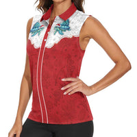 Western Yoke Women Sleeveless Polo Shirt Turtle Going Home For Christmas - Wonder Print Shop