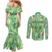 Personalized Italy Umbria Couples Matching Mermaid Dress and Long Sleeve Button Shirt Flag Emerald Heart Candy