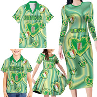 Personalized Italy Umbria Family Matching Long Sleeve Bodycon Dress and Hawaiian Shirt Flag Emerald Heart Candy