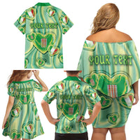 Personalized Italy Umbria Family Matching Off Shoulder Short Dress and Hawaiian Shirt Flag Emerald Heart Candy