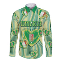 Personalized Italy Umbria Long Sleeve Button Shirt Flag Emerald Heart Candy