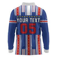 Custom Cape Verde Football Long Sleeve Polo Shirt Monster Blue Shark Striped Style
