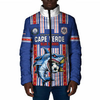 Custom Cape Verde Football Padded Jacket Monster Blue Shark Striped Style