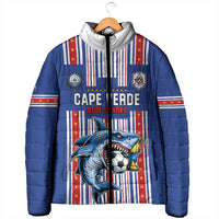 Custom Cape Verde Football Padded Jacket Monster Blue Shark Striped Style