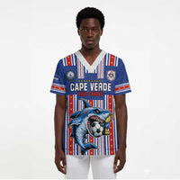 Custom Cape Verde Football Scrub Top Monster Blue Shark Striped Style