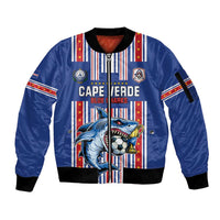Custom Cape Verde Football Sleeve Zip Bomber Jacket Monster Blue Shark Striped Style