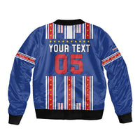 Custom Cape Verde Football Sleeve Zip Bomber Jacket Monster Blue Shark Striped Style
