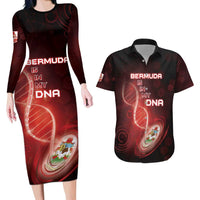 Personalized Bermuda Is In My DNA Couples Matching Long Sleeve Bodycon Dress and Hawaiian Shirt - Wonder Print Shop