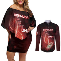 Personalized Bermuda Is In My DNA Couples Matching Off Shoulder Short Dress and Long Sleeve Button Shirt - Wonder Print Shop