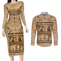 Black Cowboy Couples Matching Long Sleeve Bodycon Dress and Long Sleeve Button Shirt Melanin Black History Western Grunge - Wonder Print Shop