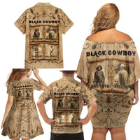 Black Cowboy Family Matching Off Shoulder Short Dress and Hawaiian Shirt Melanin Black History Western Grunge - Wonder Print Shop