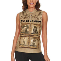 Black Cowboy Women Sleeveless Polo Shirt Melanin Black History Western Grunge - Wonder Print Shop