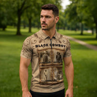 Black Cowboy Zipper Polo Shirt Melanin Black History Western Grunge - Wonder Print Shop